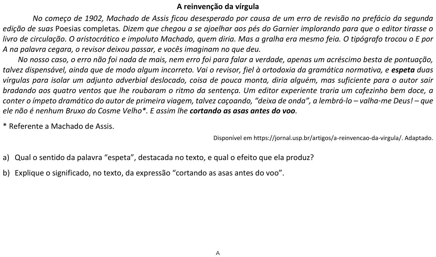 Questão 2 no caderno  da 2ª fase da FUVEST 2020