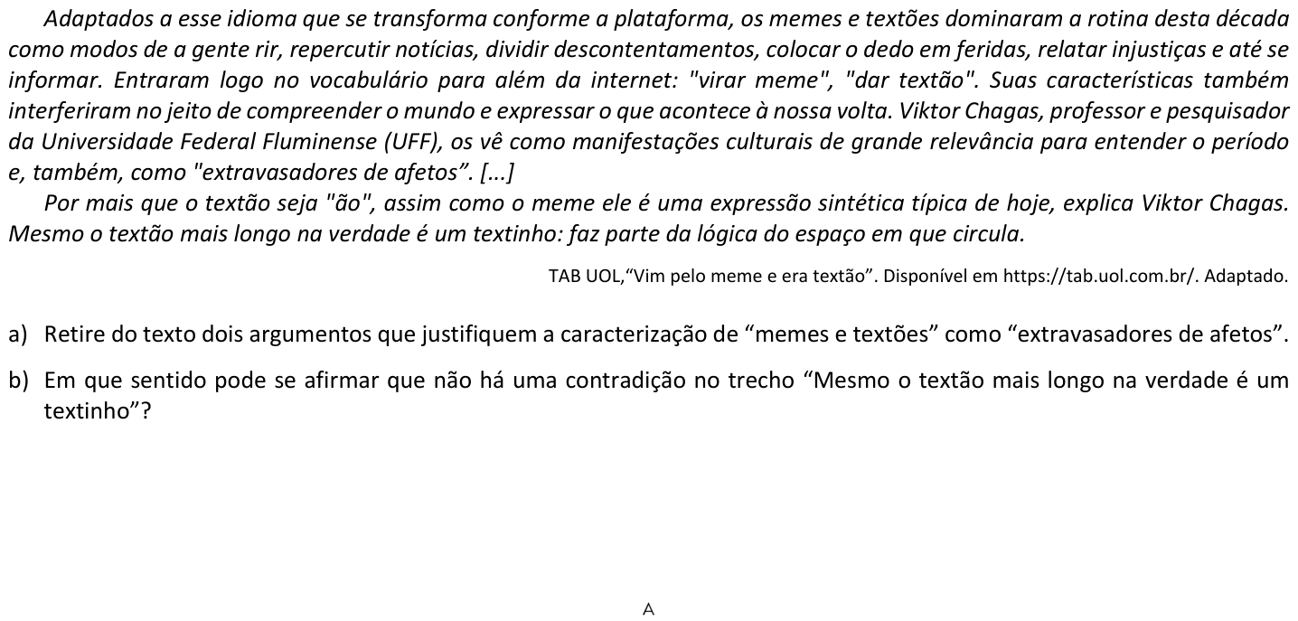 Questão 6 no caderno  da 2ª fase da FUVEST 2020