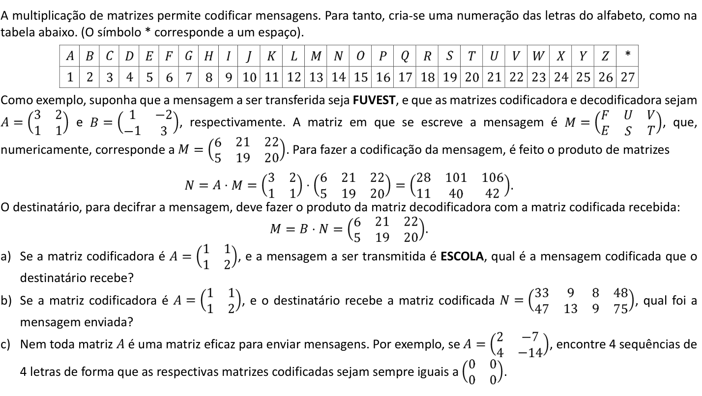Questão M06 no caderno  da 2ª fase da FUVEST 2019