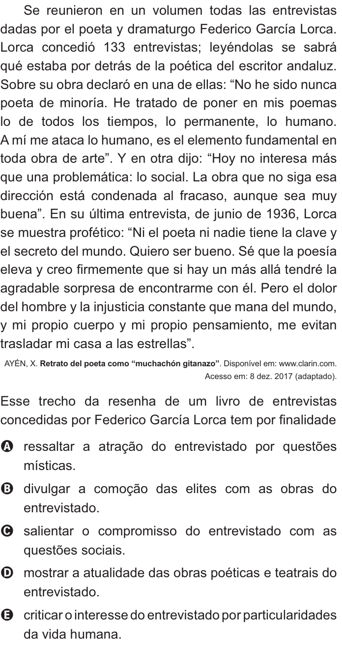 Questão 1 no caderno Azul do ENEM 2021