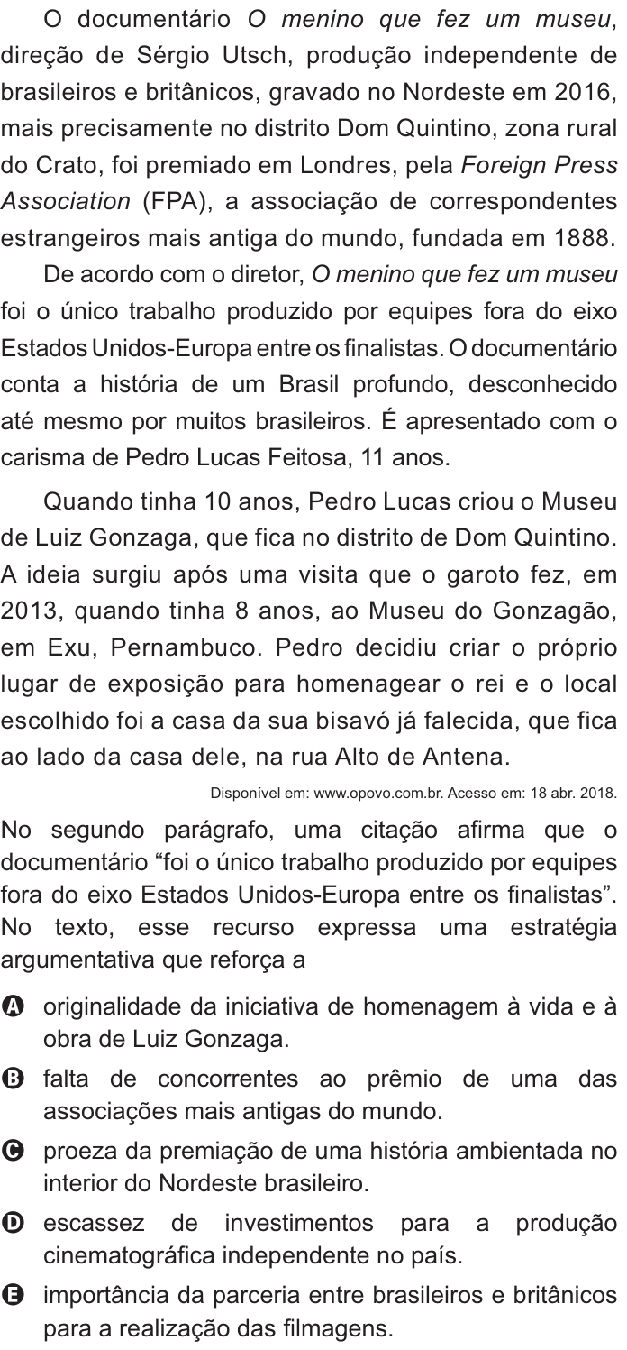 Questão 8 no caderno Azul do ENEM 2021