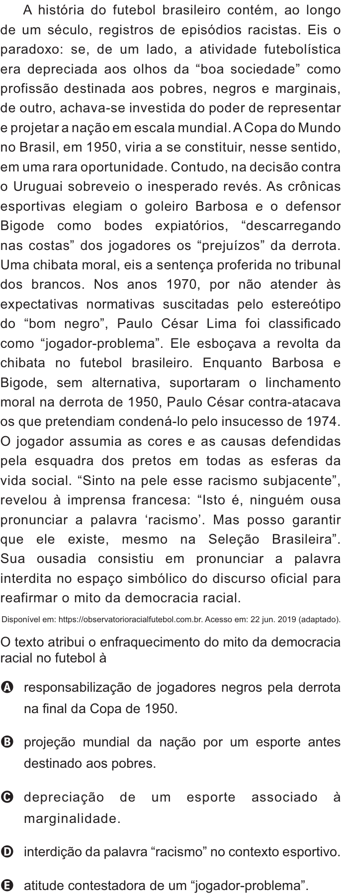 Questão 17 no caderno Azul do ENEM 2021
