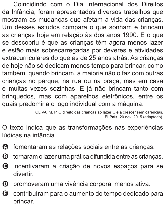 Questão 19 no caderno Azul do ENEM 2021