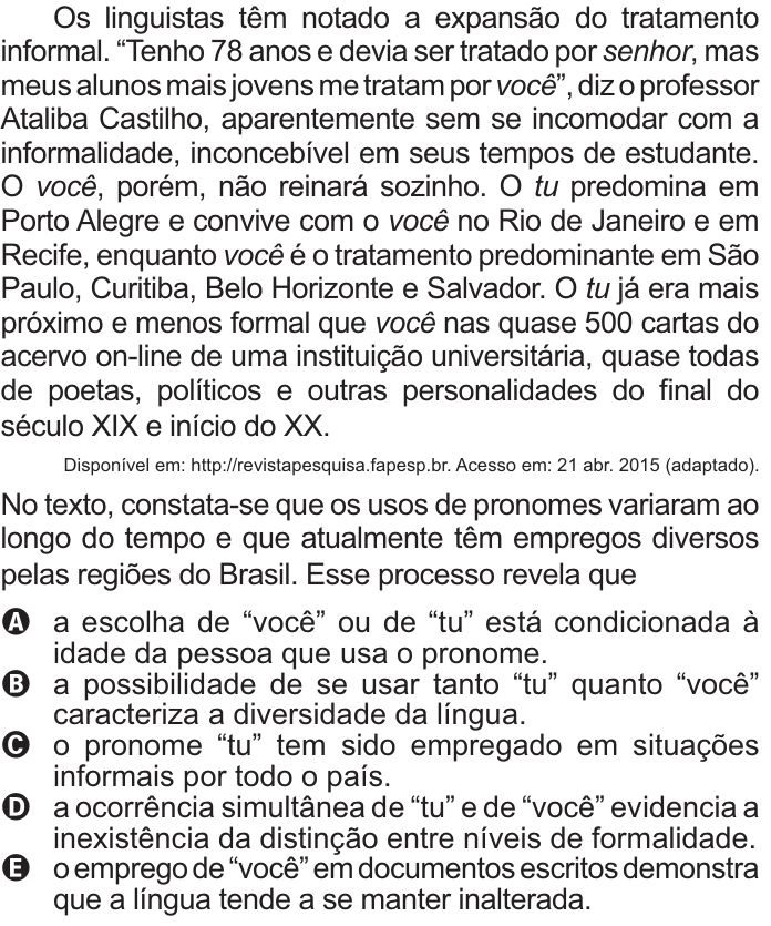 Questão 22 no caderno Azul do ENEM 2021