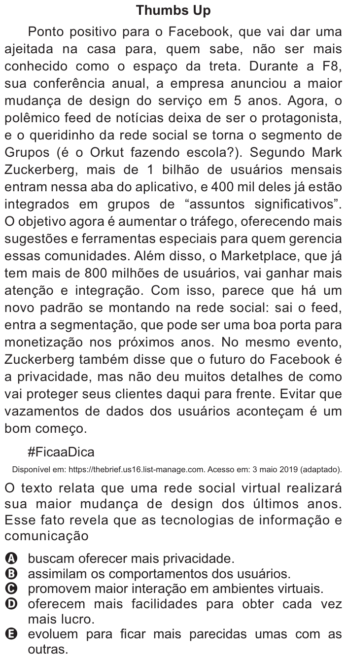 Questão 28 no caderno Azul do ENEM 2021