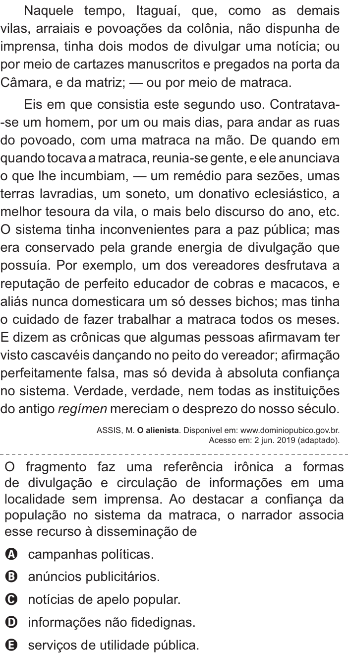 Questão 44 no caderno Azul do ENEM 2021