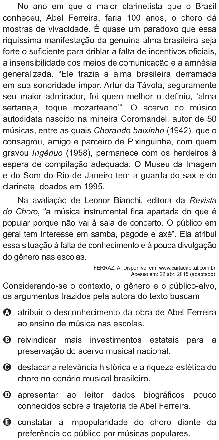 Questão 45 no caderno Azul do ENEM 2021
