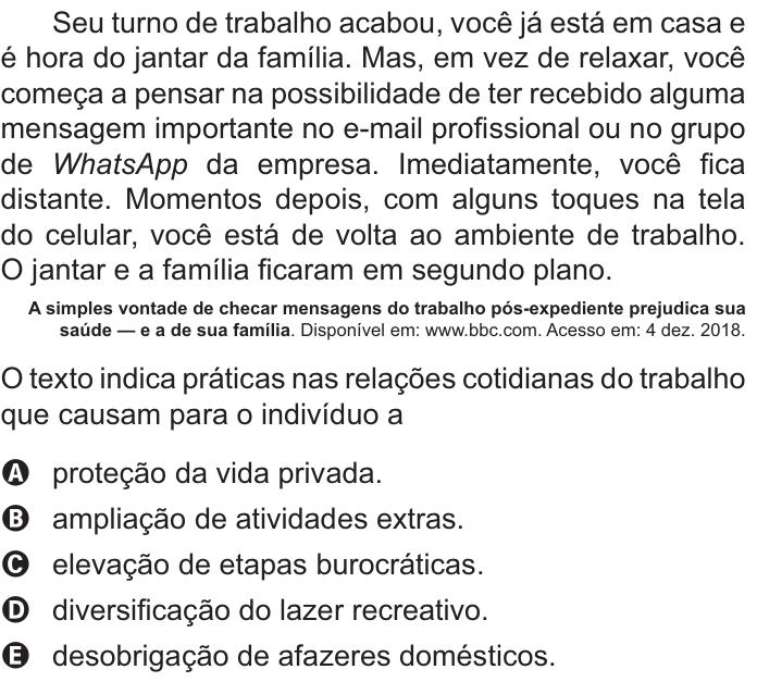 Questão 46 no caderno Azul do ENEM 2021