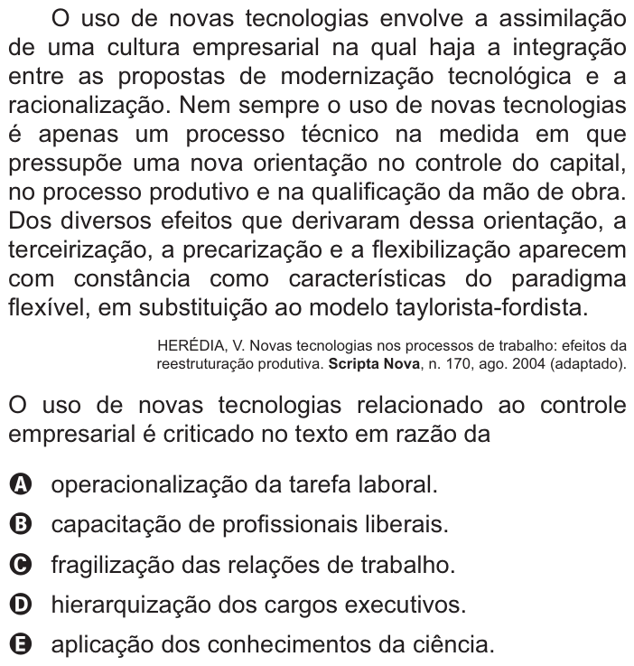 Questão 54 no caderno Azul do ENEM 2021