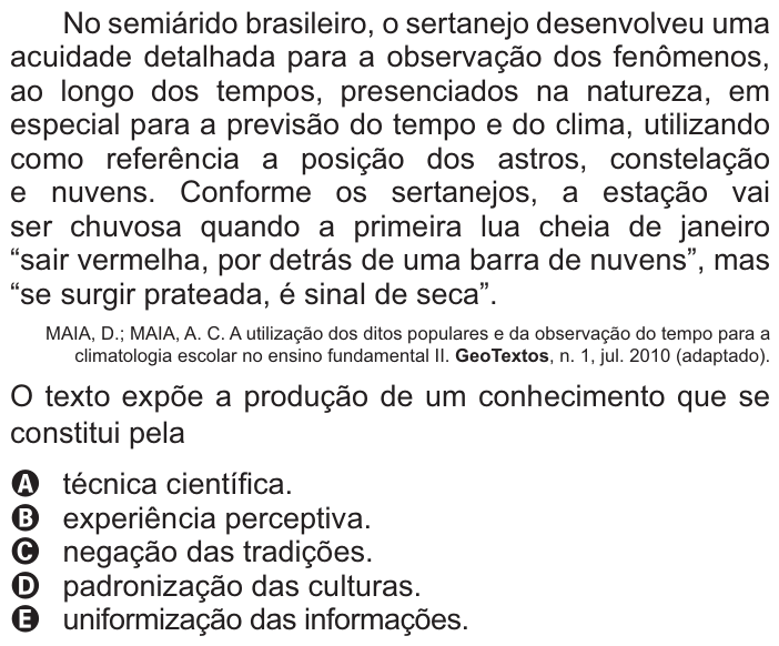 Questão 59 no caderno Azul do ENEM 2021