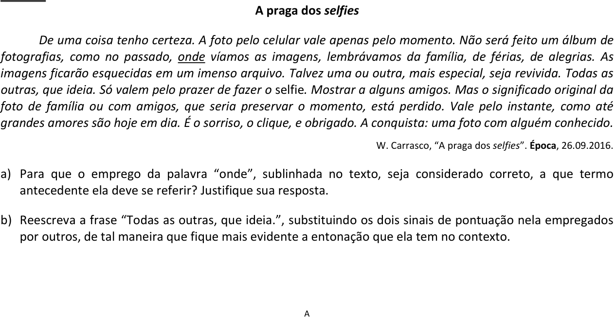 Questão 2 no caderno  da 2ª fase da FUVEST 2017