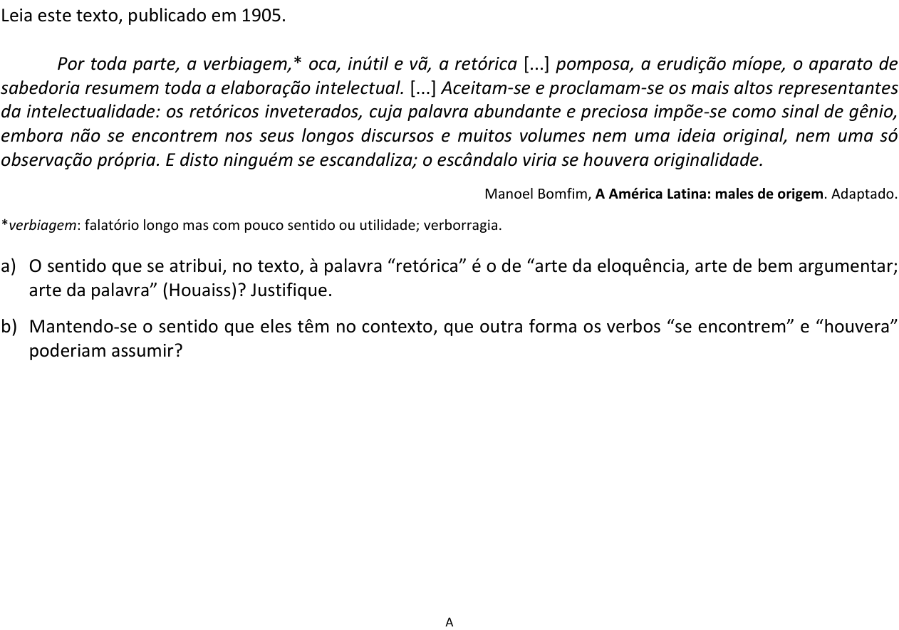 Questão 6 no caderno  da 2ª fase da FUVEST 2017