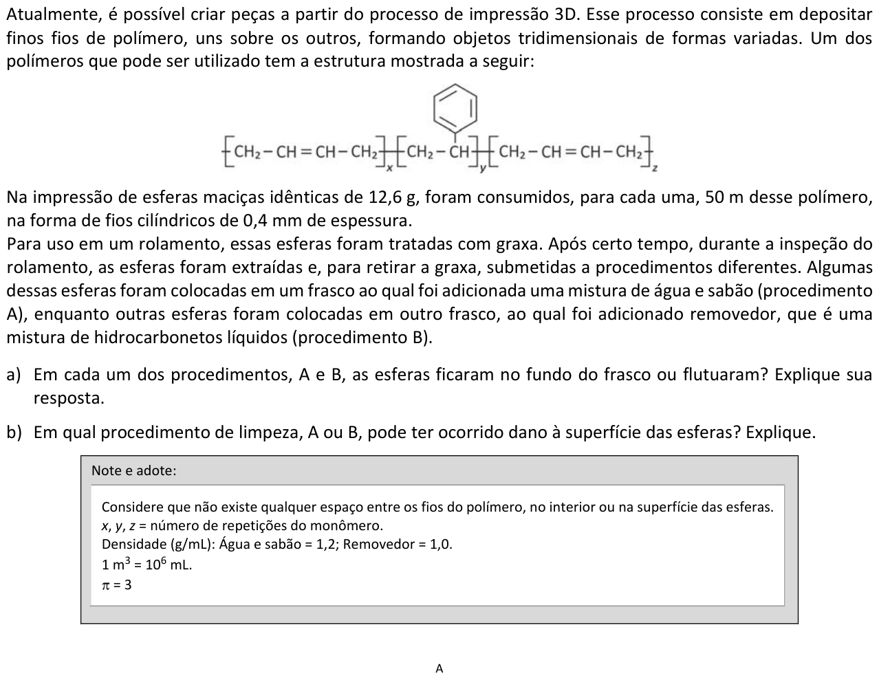 Questão 4 no caderno  da 2ª fase da FUVEST 2017