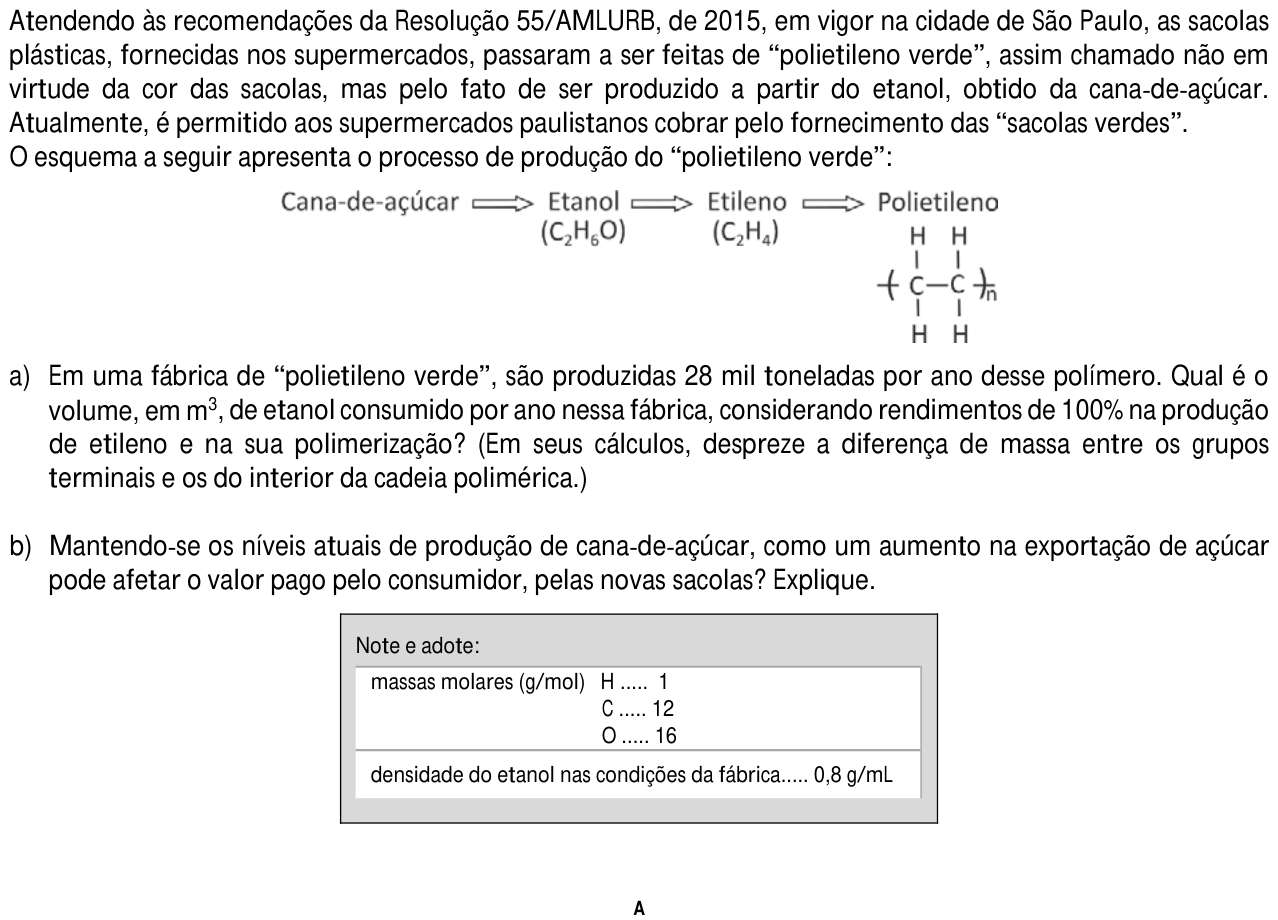 Questão 6 no caderno  da 2ª fase da FUVEST 2016