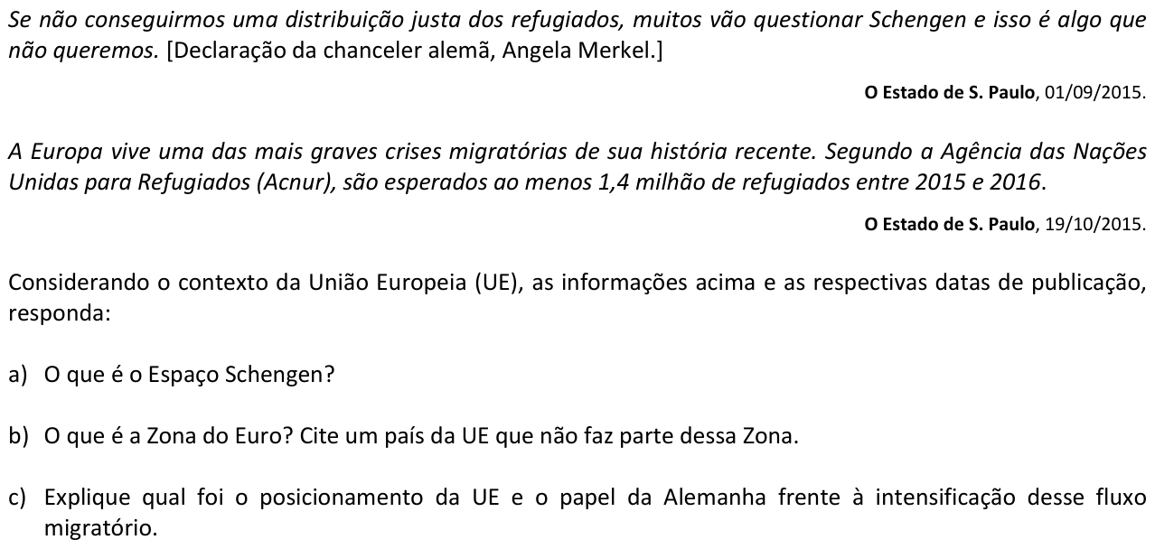 Questão G02 no caderno  da 2ª fase da FUVEST 2016