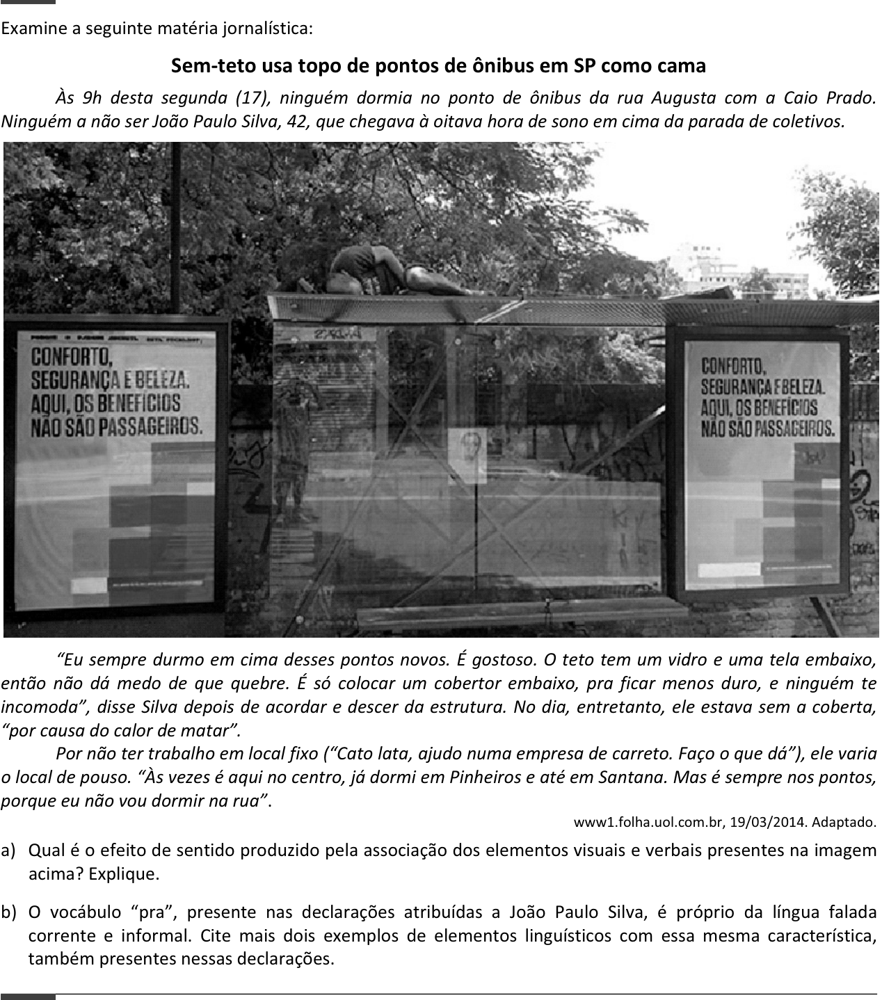 Questão 1 no caderno  da 2ª fase da FUVEST 2015