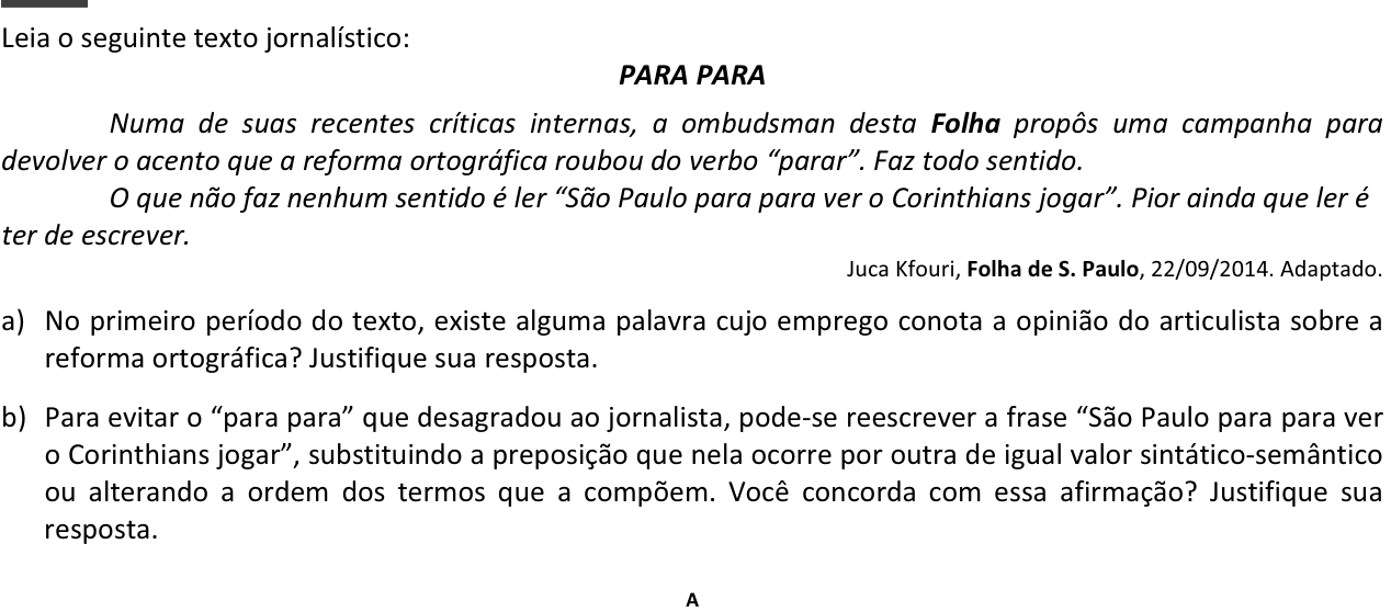 Questão 2 no caderno  da 2ª fase da FUVEST 2015