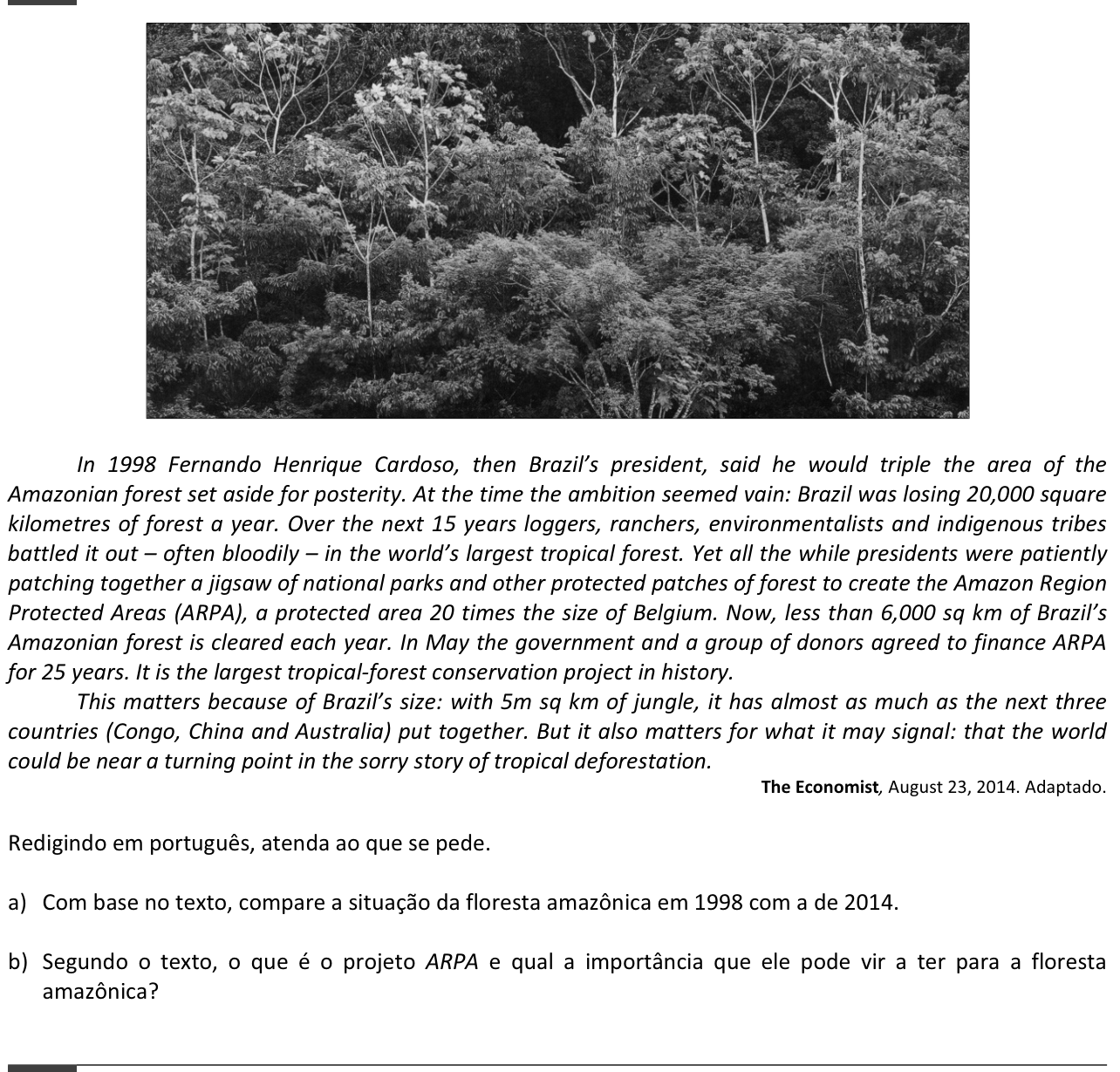 Questão 1 no caderno  da 2ª fase da FUVEST 2015