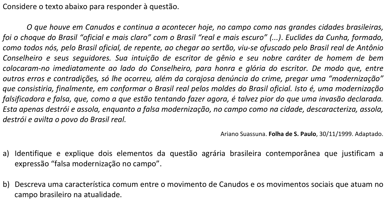 Questão G05 no caderno  da 2ª fase da FUVEST 2015
