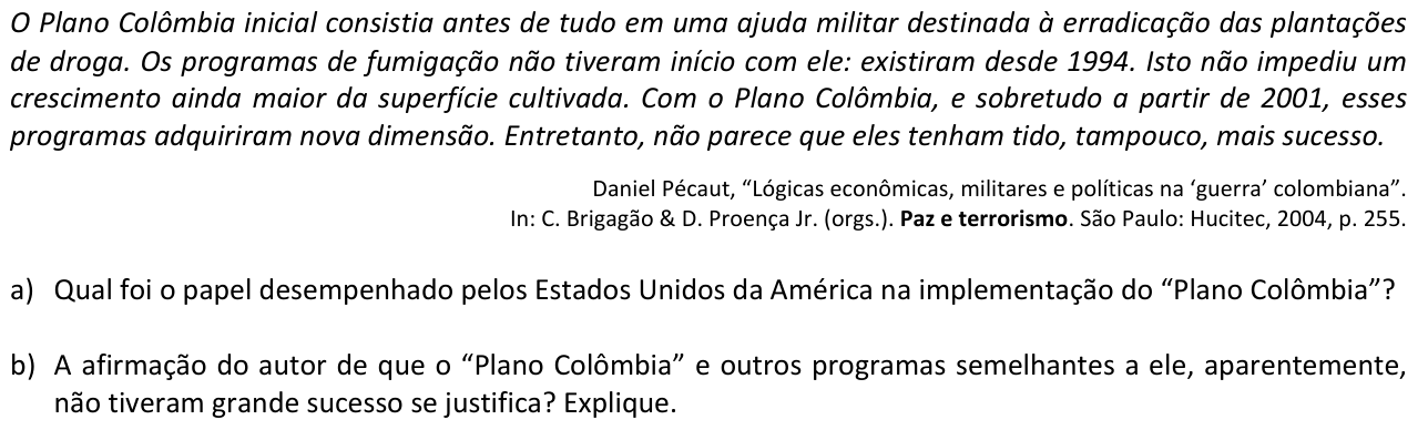 Questão H06 no caderno  da 2ª fase da FUVEST 2014