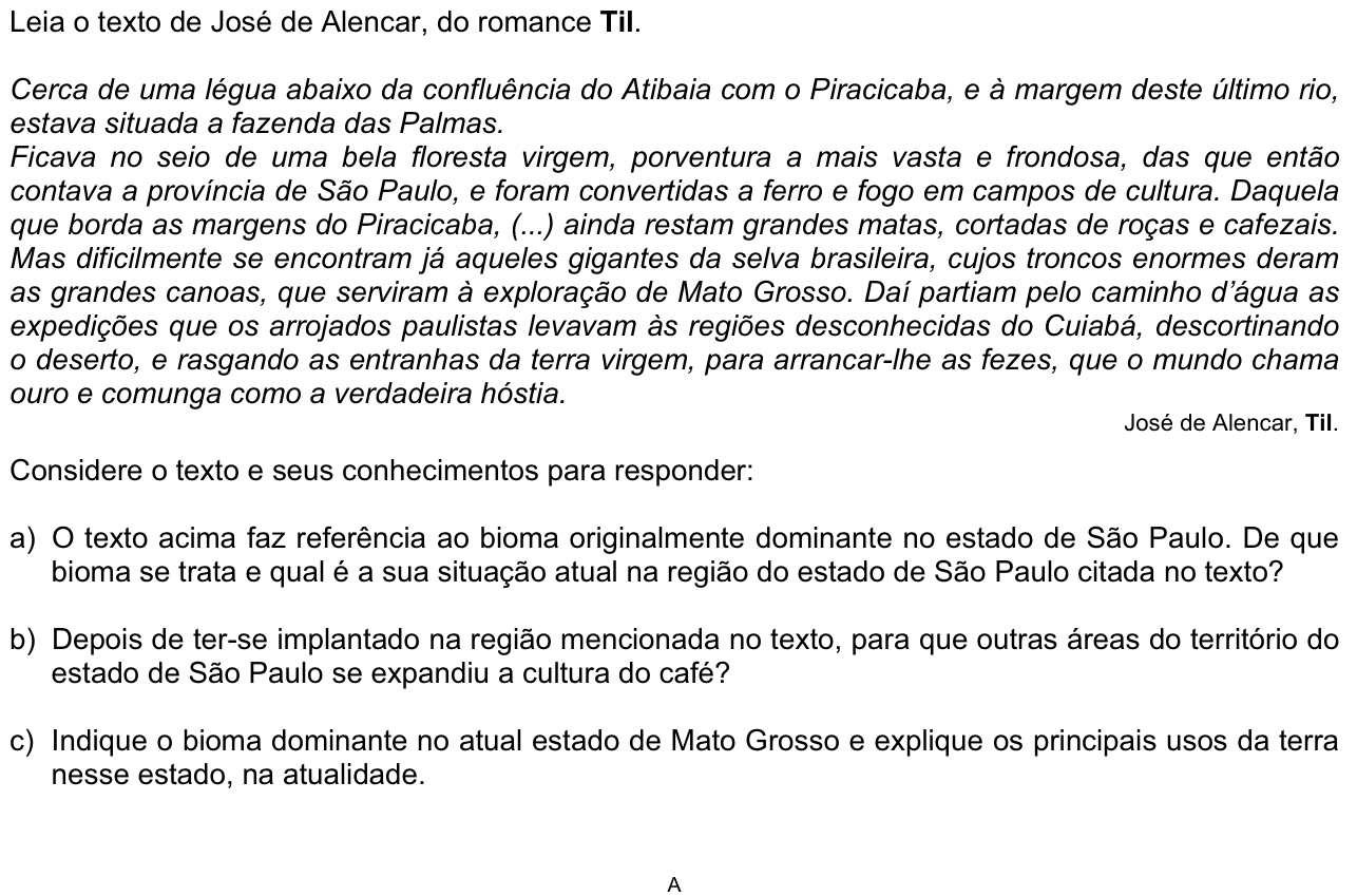 Questão 6 no caderno  da 2ª fase da FUVEST 2013