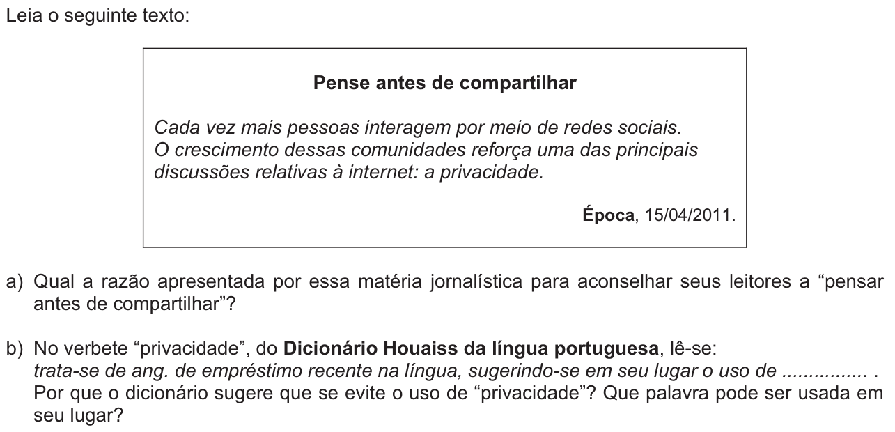 Questão 5 no caderno  da 2ª fase da FUVEST 2012