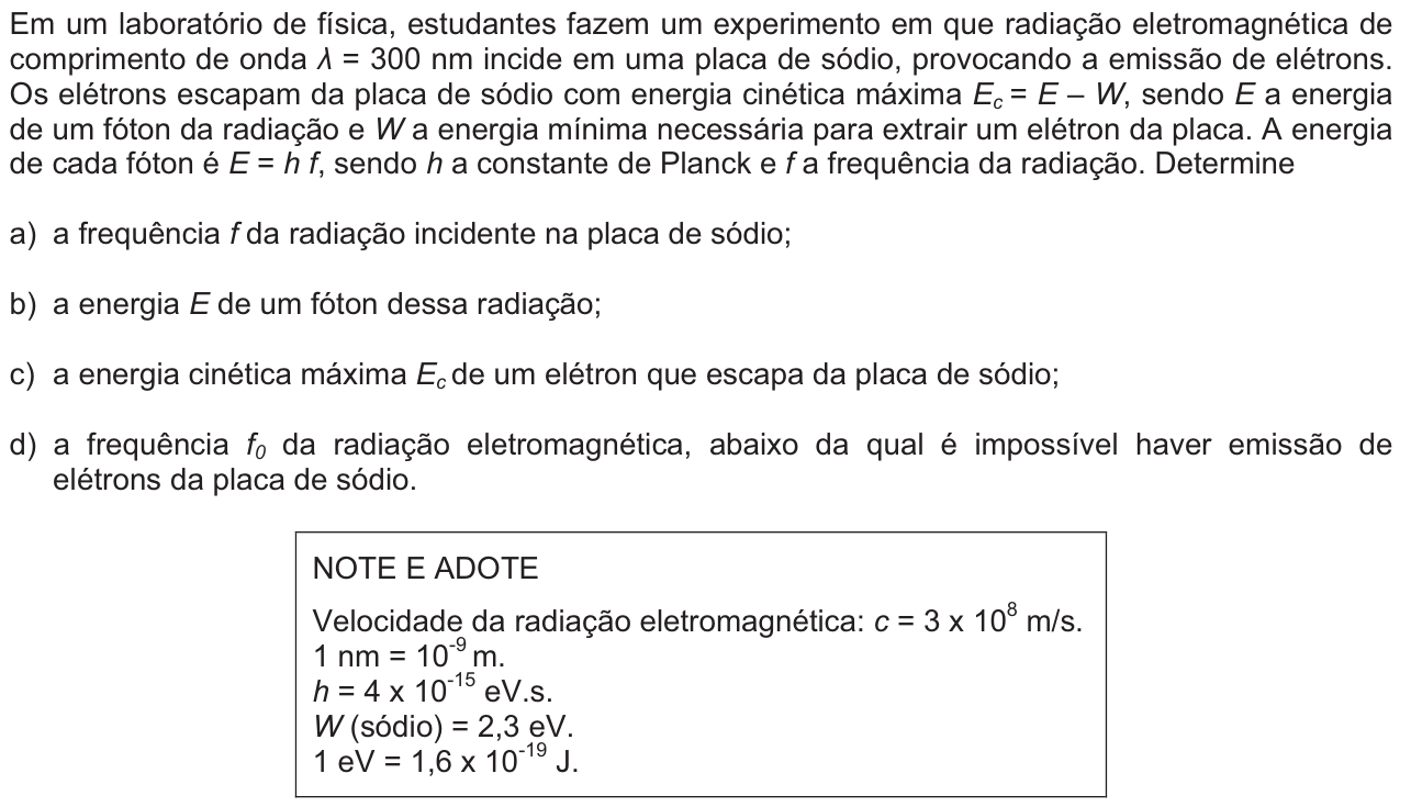 Questão F06 no caderno  da 2ª fase da FUVEST 2012