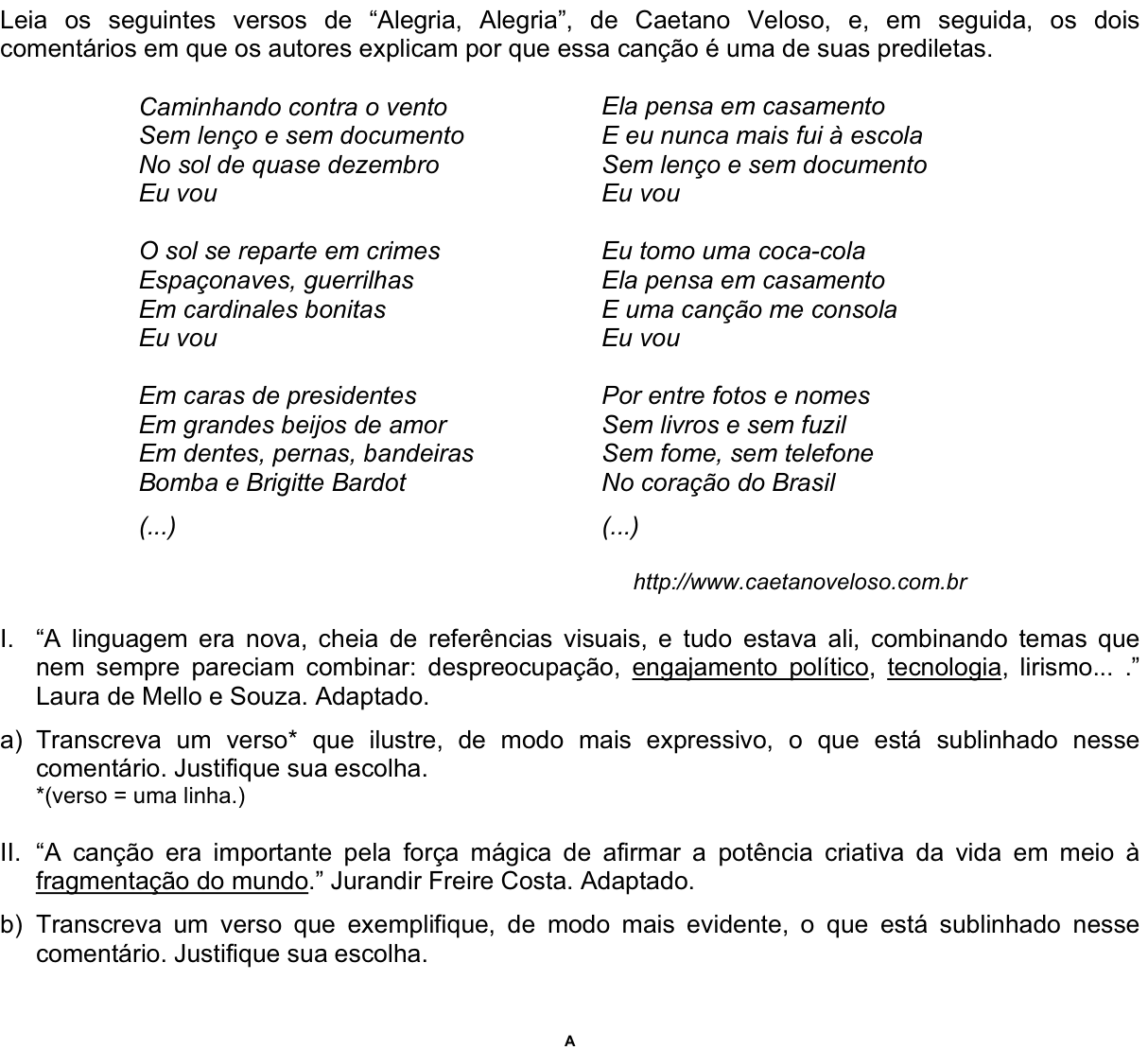 Questão 4 no caderno  da 2ª fase da FUVEST 2011