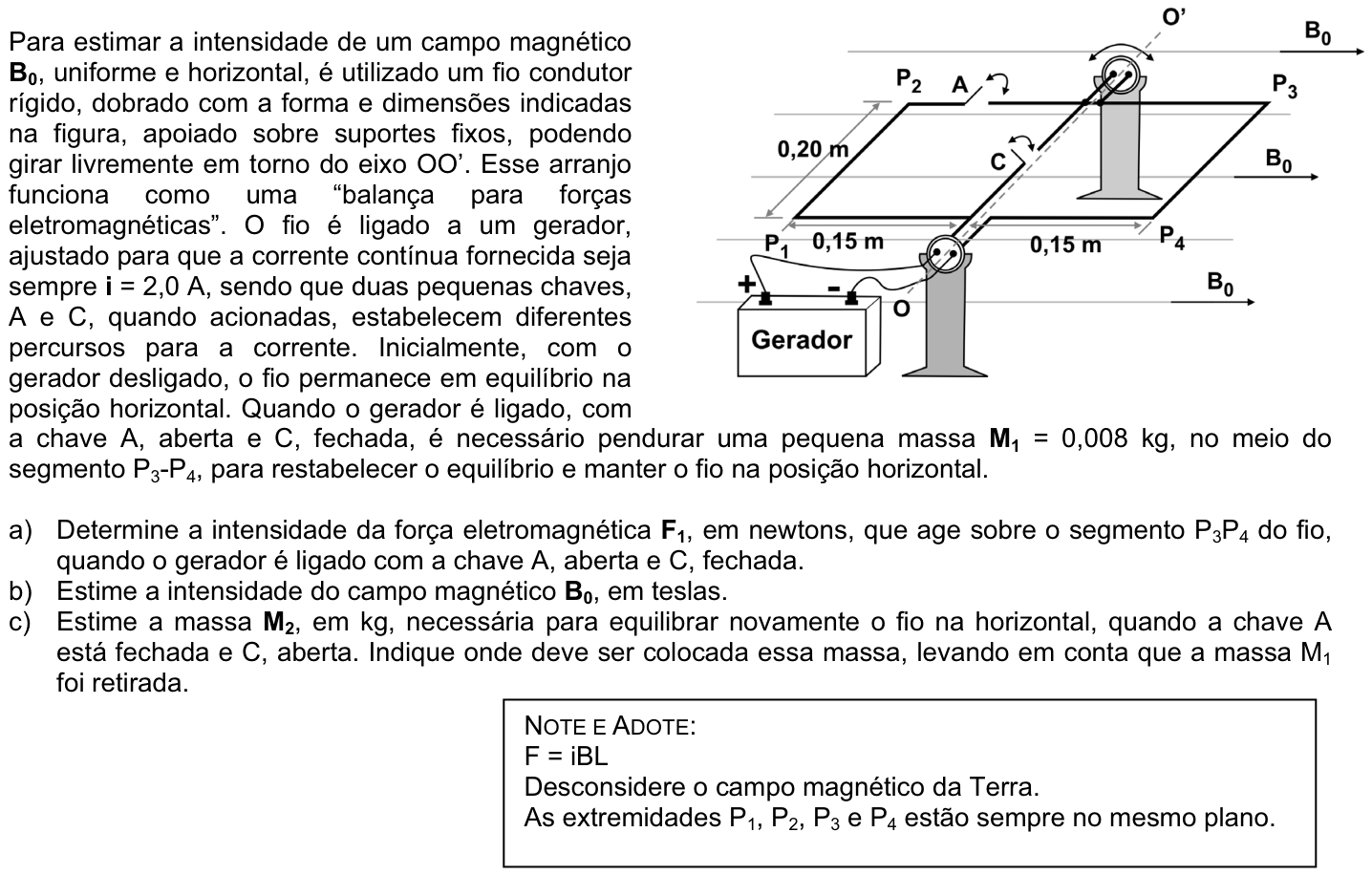 Questão F10 no caderno Física da 2ª fase da FUVEST 2009