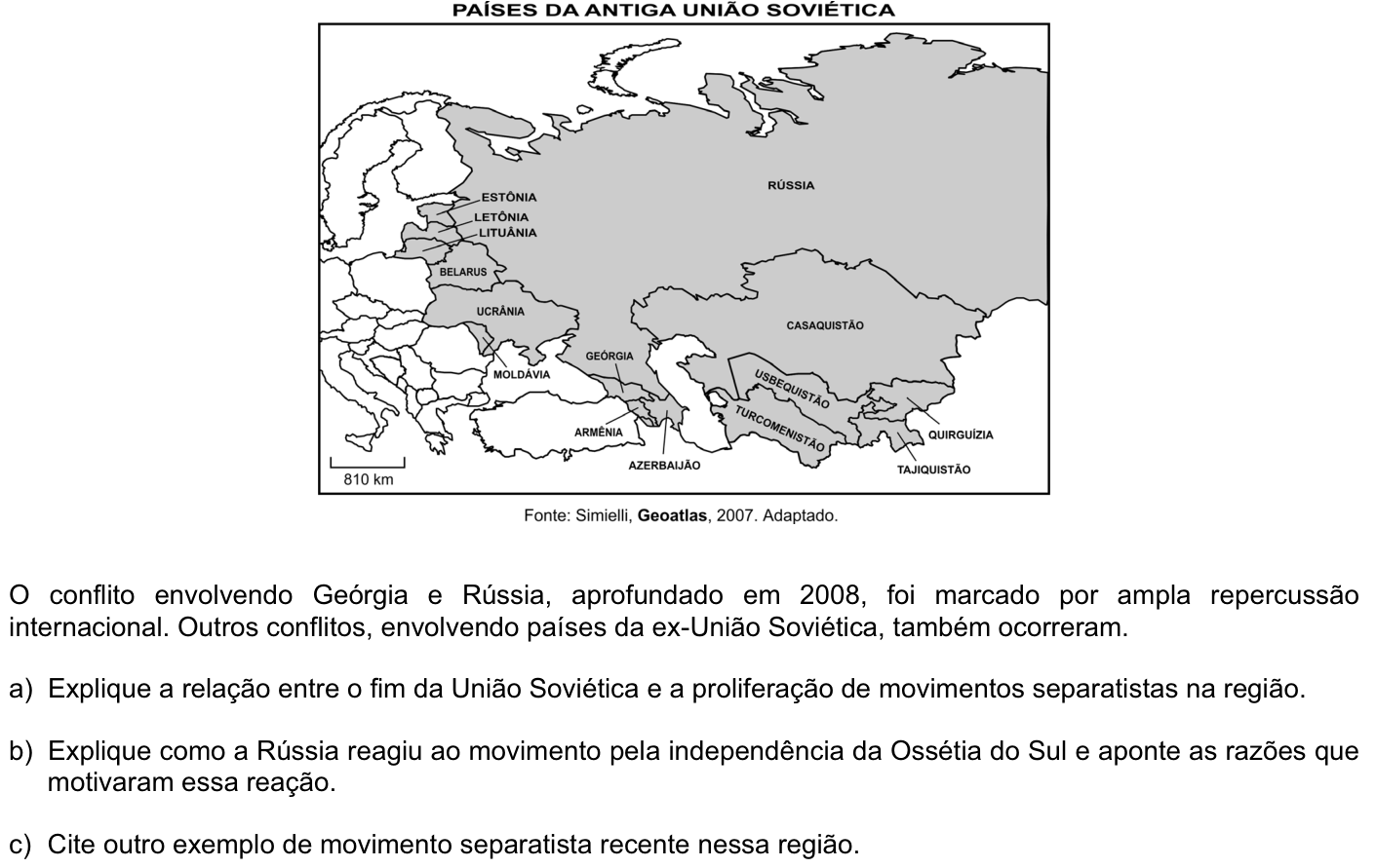 Questão G01 no caderno Geografia da 2ª fase da FUVEST 2009