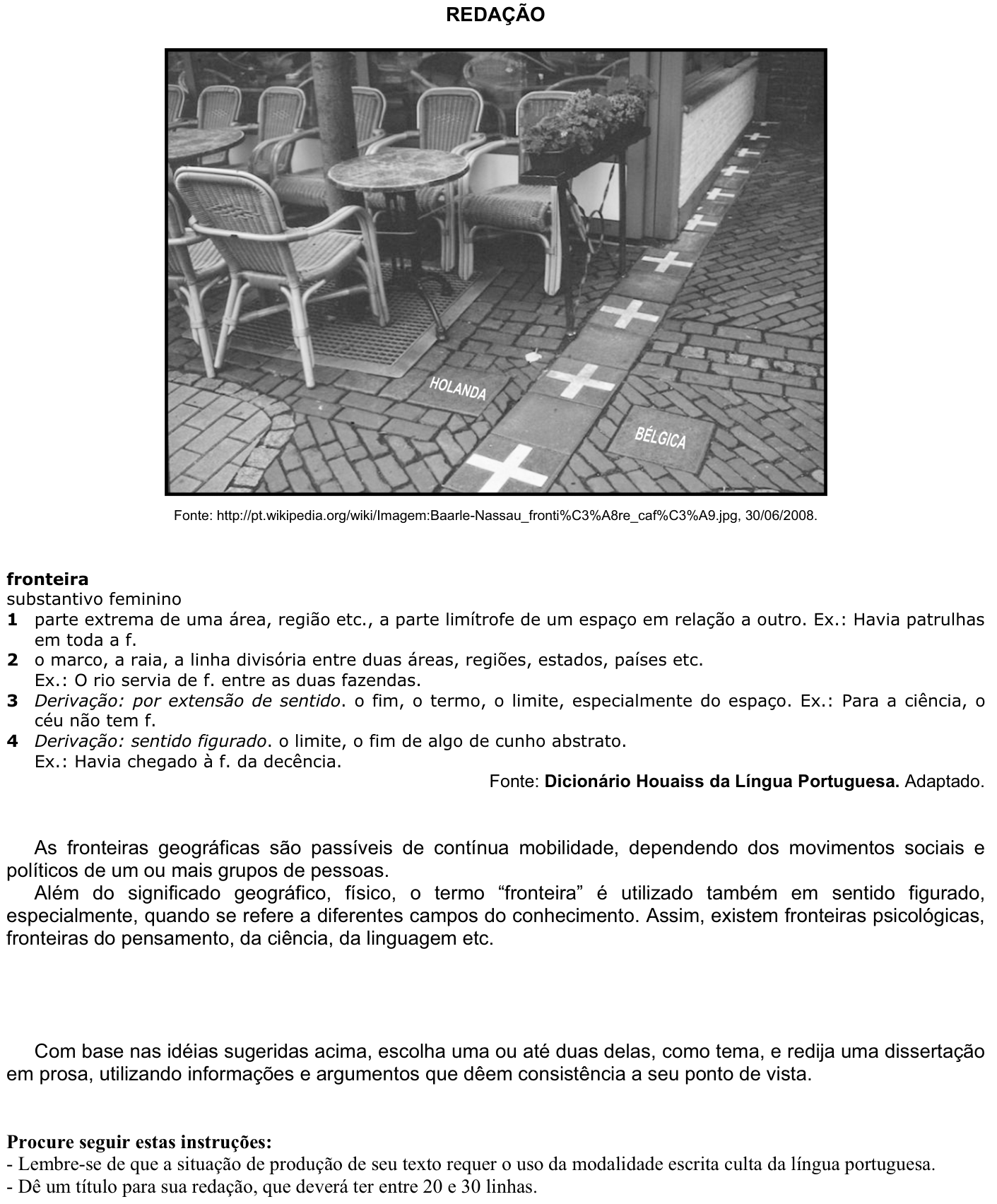 Redação da 2ª fase da FUVEST 2009: proposta no caderno da prova