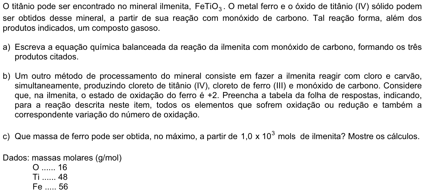 Questão Q07 no caderno Química da 2ª fase da FUVEST 2009