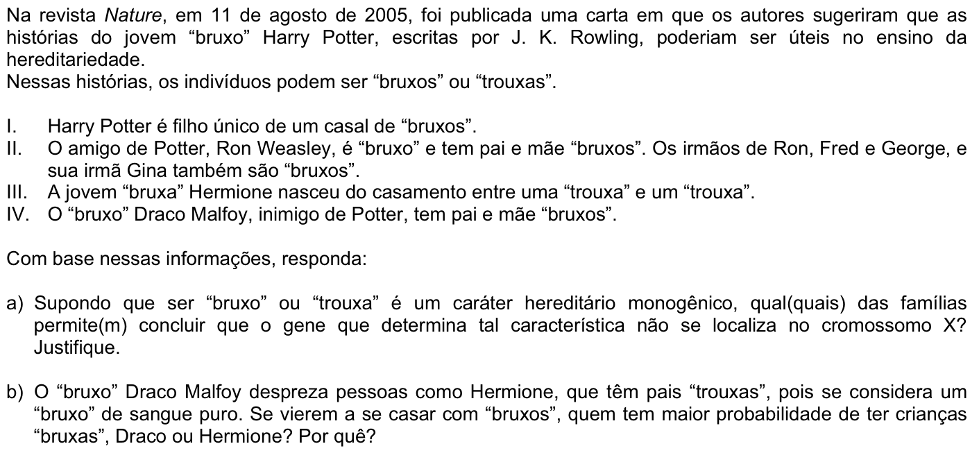 Questão B01 no caderno Biologia da 2ª fase da FUVEST 2008
