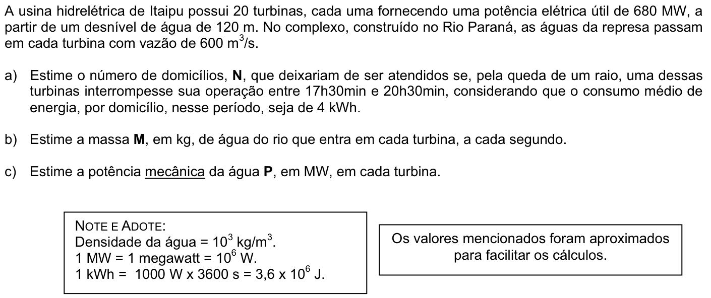 Questão F03 no caderno Física da 2ª fase da FUVEST 2008