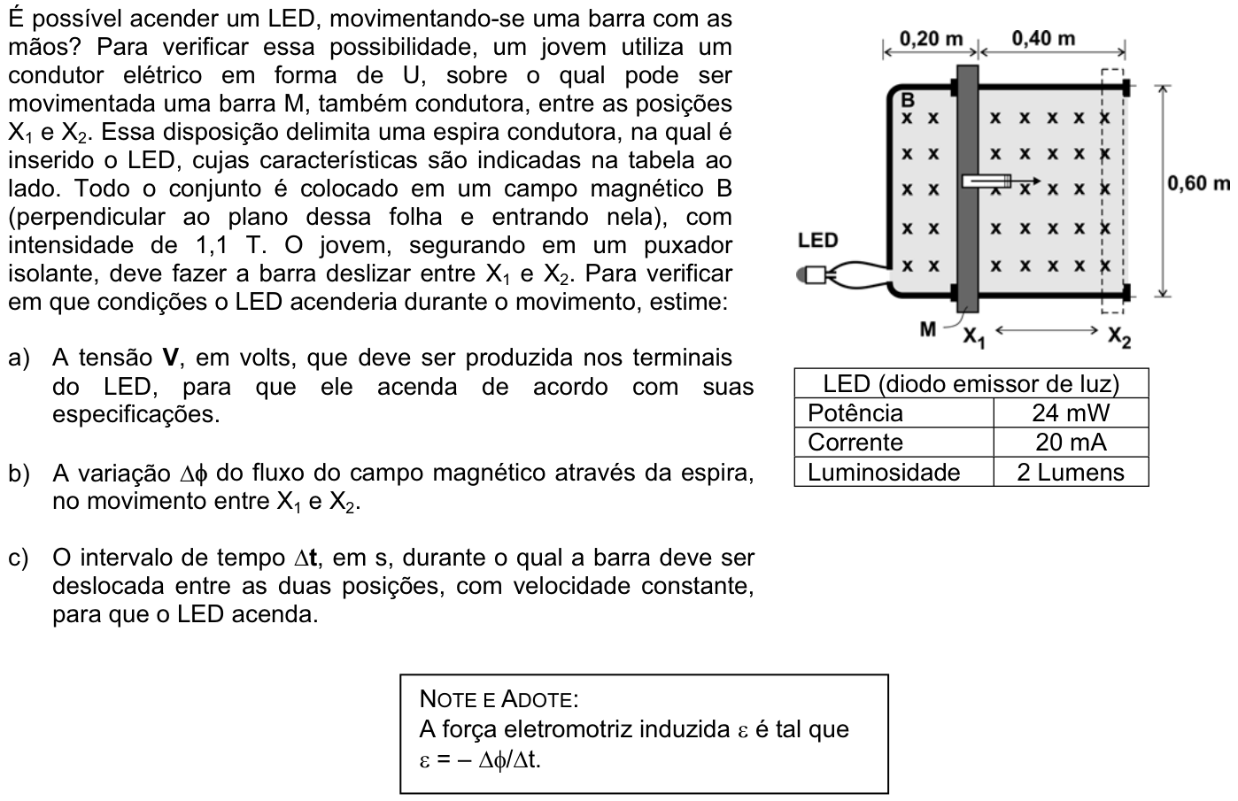 Questão F10 no caderno Física da 2ª fase da FUVEST 2008