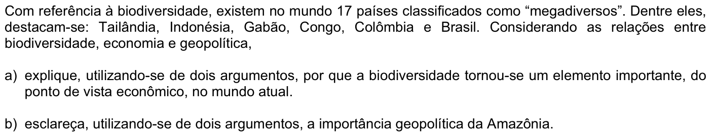 Questão G07 no caderno Geografia da 2ª fase da FUVEST 2008