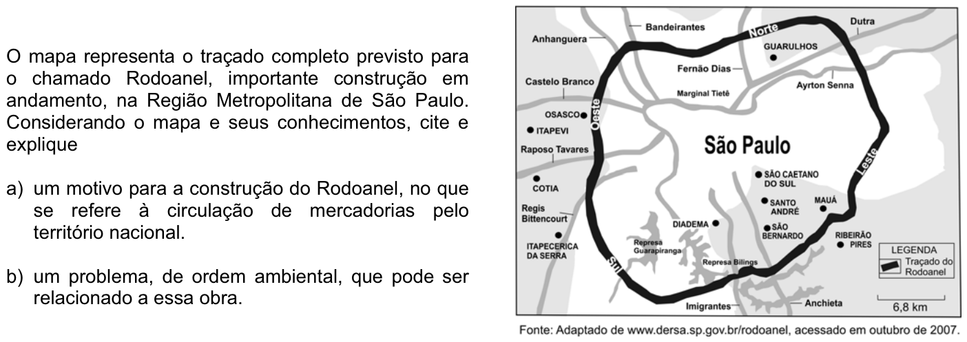 Questão G10 no caderno Geografia da 2ª fase da FUVEST 2008