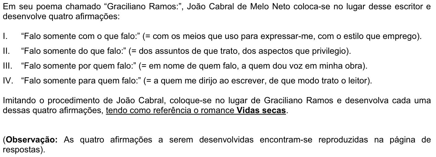 Questão P10 no caderno Português da 2ª fase da FUVEST 2008