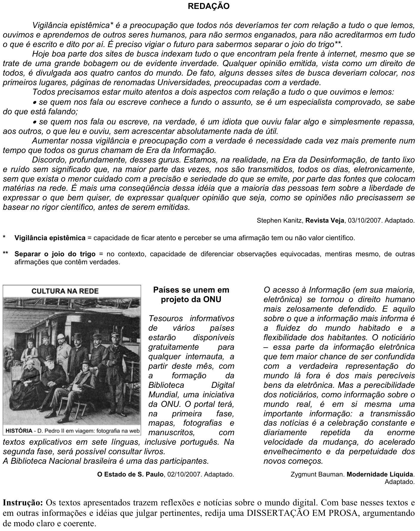 Redação da 2ª fase da FUVEST 2008: proposta no caderno da prova