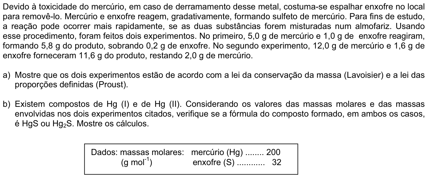 Questão Q01 no caderno Química da 2ª fase da FUVEST 2008
