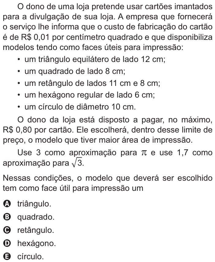 Questão 171 no caderno Amarelo do ENEM 2021