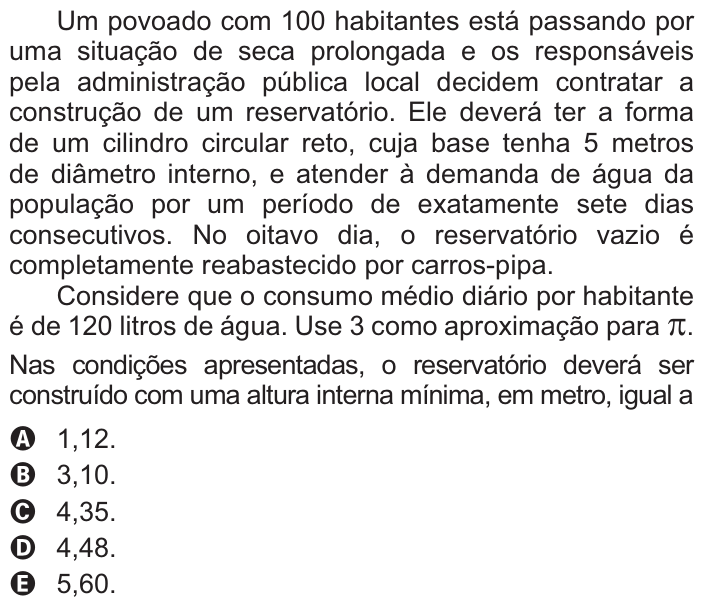 Questão 167 no caderno Amarelo do ENEM 2021