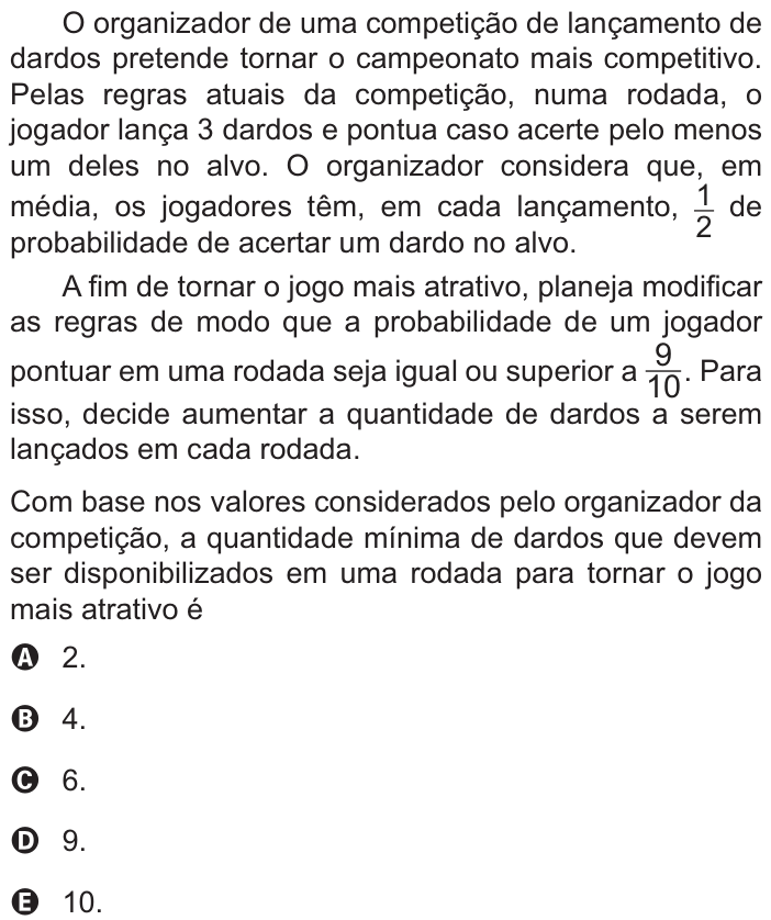Questão 142 no caderno Amarelo do ENEM 2021