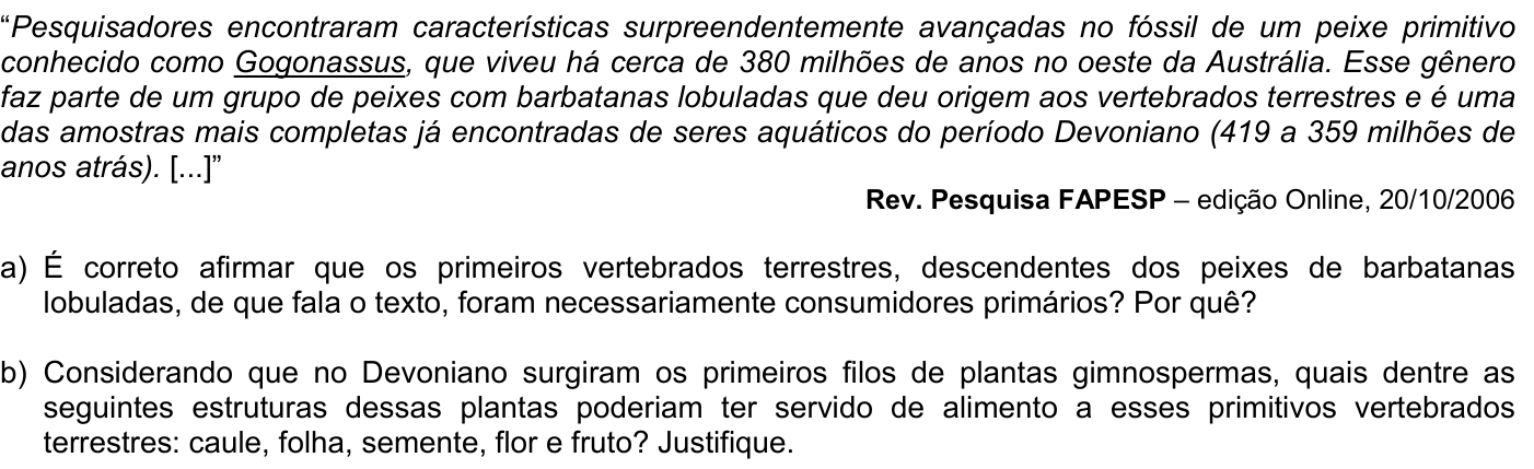 Questão B05 no caderno Biologia da 2ª fase da FUVEST 2007