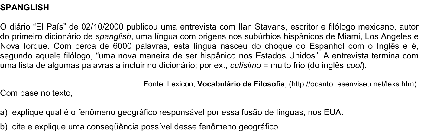 Questão G02 no caderno Geografia da 2ª fase da FUVEST 2007
