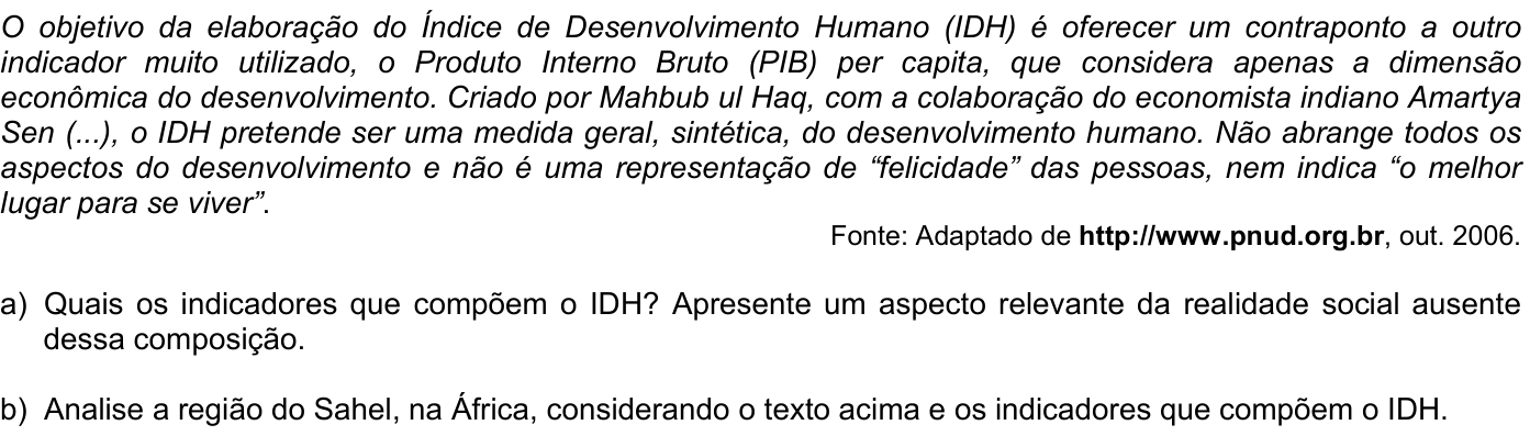 Questão G03 no caderno Geografia da 2ª fase da FUVEST 2007