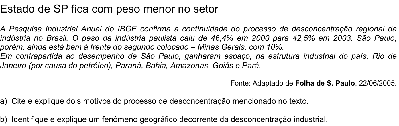 Questão G09 no caderno Geografia da 2ª fase da FUVEST 2007