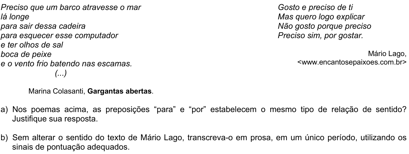 Questão P03 no caderno Português da 2ª fase da FUVEST 2007