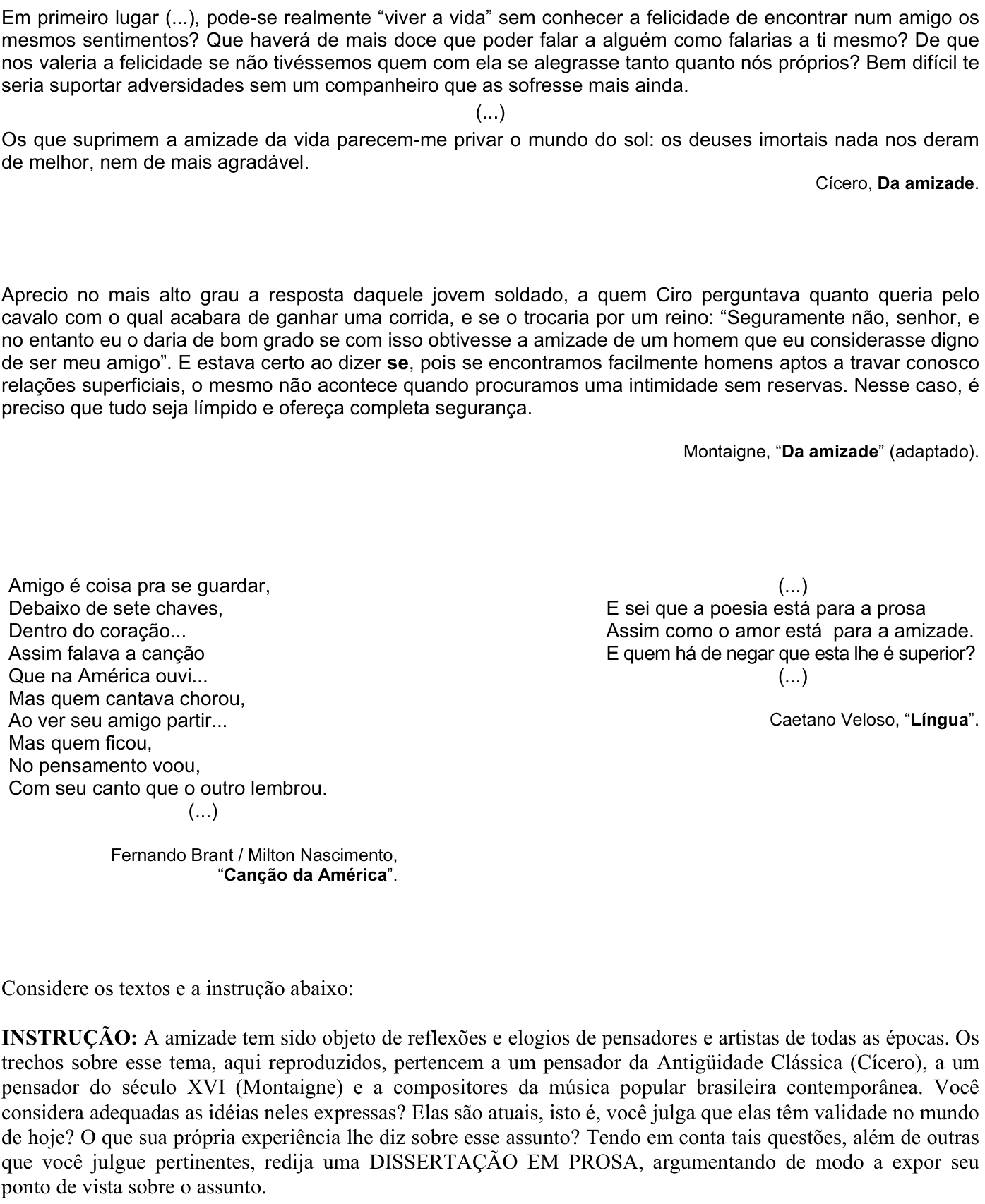 Redação da 2ª fase da FUVEST 2007: proposta no caderno da prova