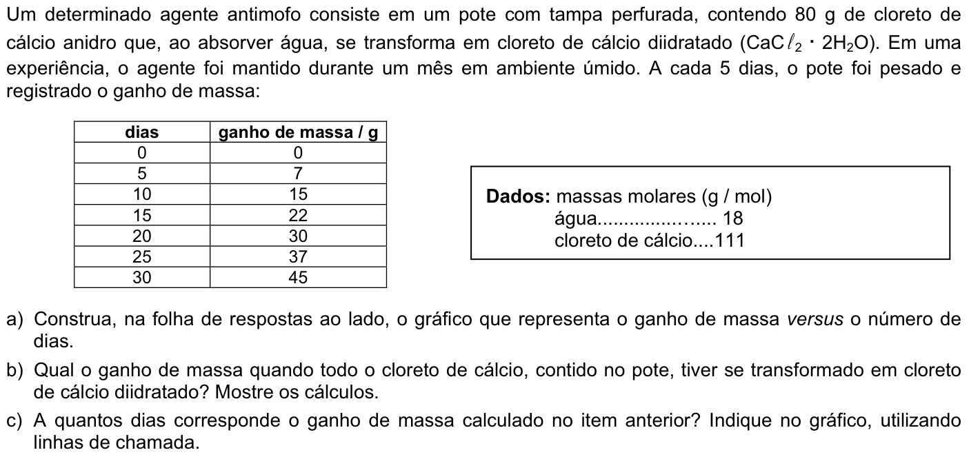Questão Q01 no caderno Química da 2ª fase da FUVEST 2007
